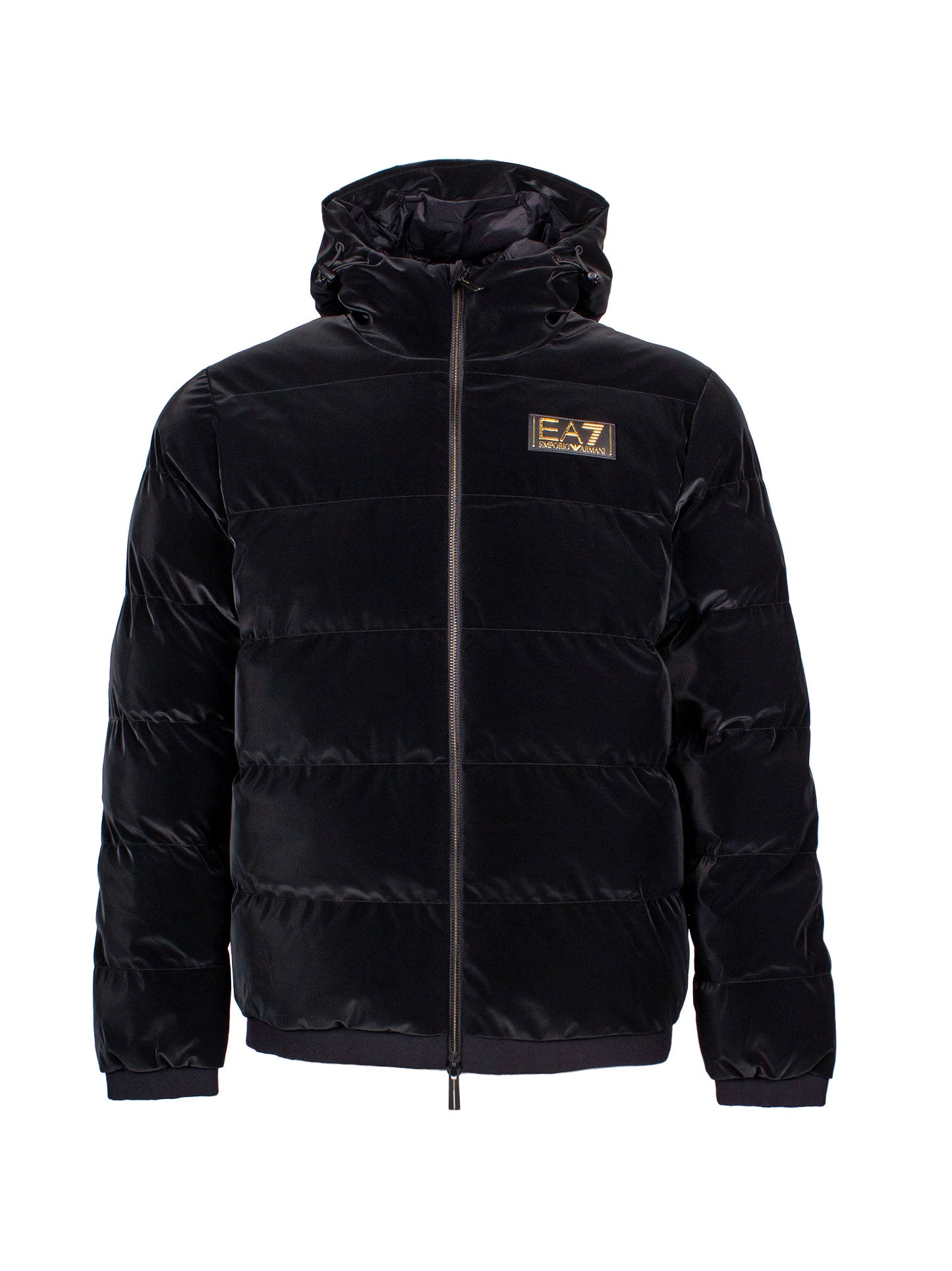 EA7 VELVET-EFFECT LOGO-PATCH BOMBER JACKET