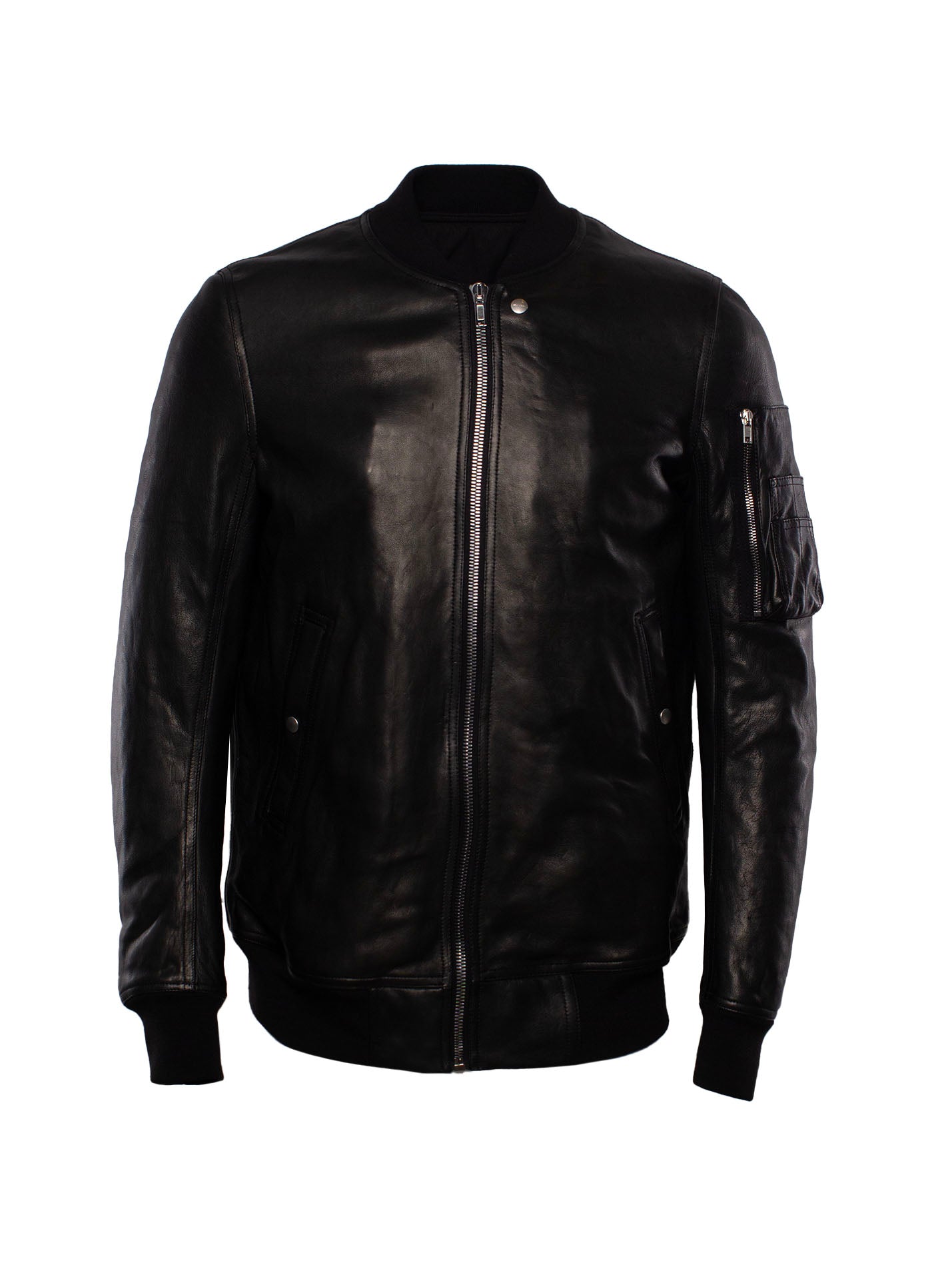 RICK OWENS LEATHER ZIP-UP BOMBER JACKET