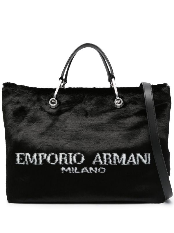 EMPORIO ARMANI FAUX-FUR LOGO TOTE BAG