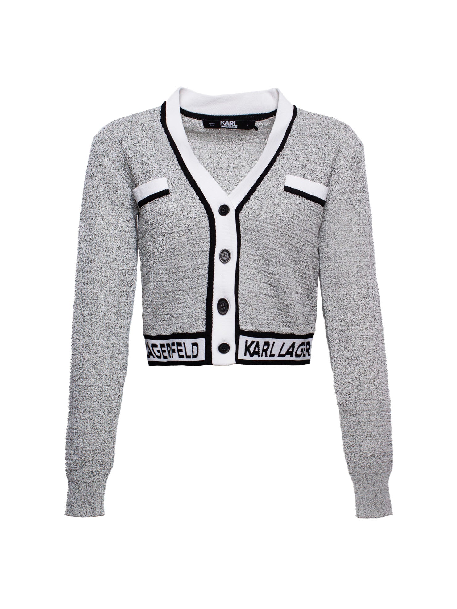 KARL LAGERFELD BOUCLÉ CROPPED CARDIGAN