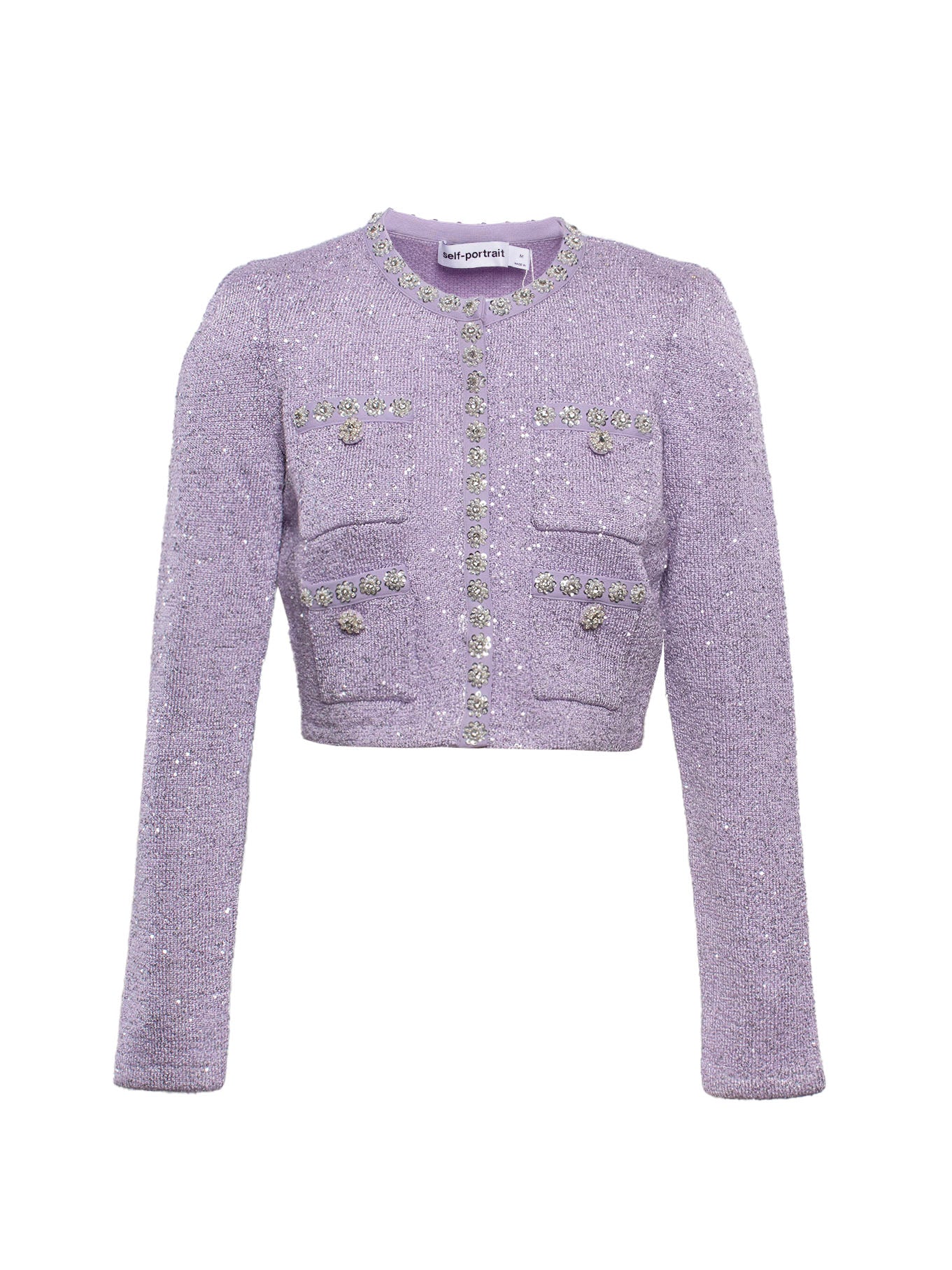 SELF PORTRAIT SEQUIN-EMBELLISHED CROPPED CARDIGAN