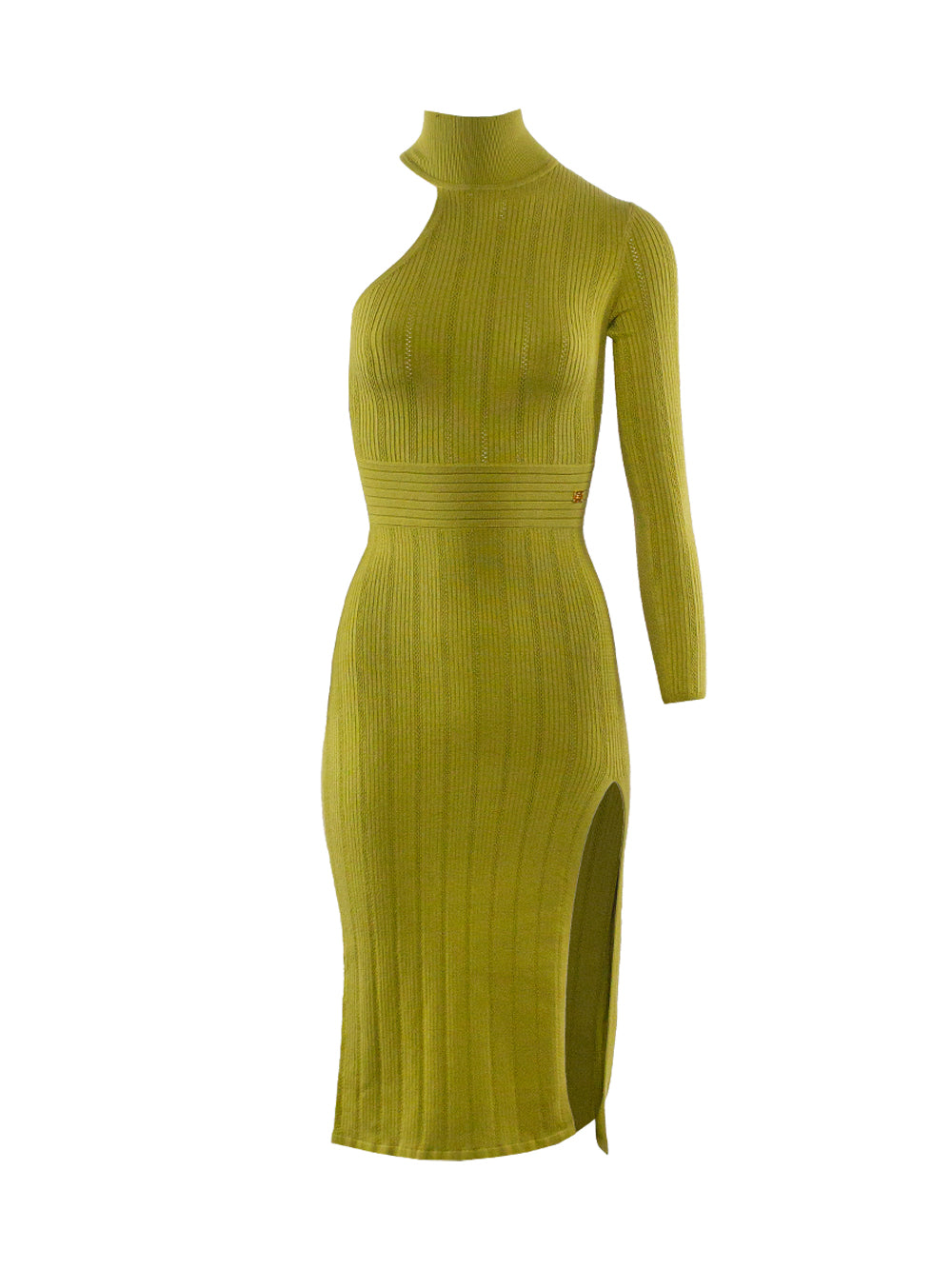 ELISABETTA FRANCHI ONE-SLEEVE KNITTED MIDI DRESS