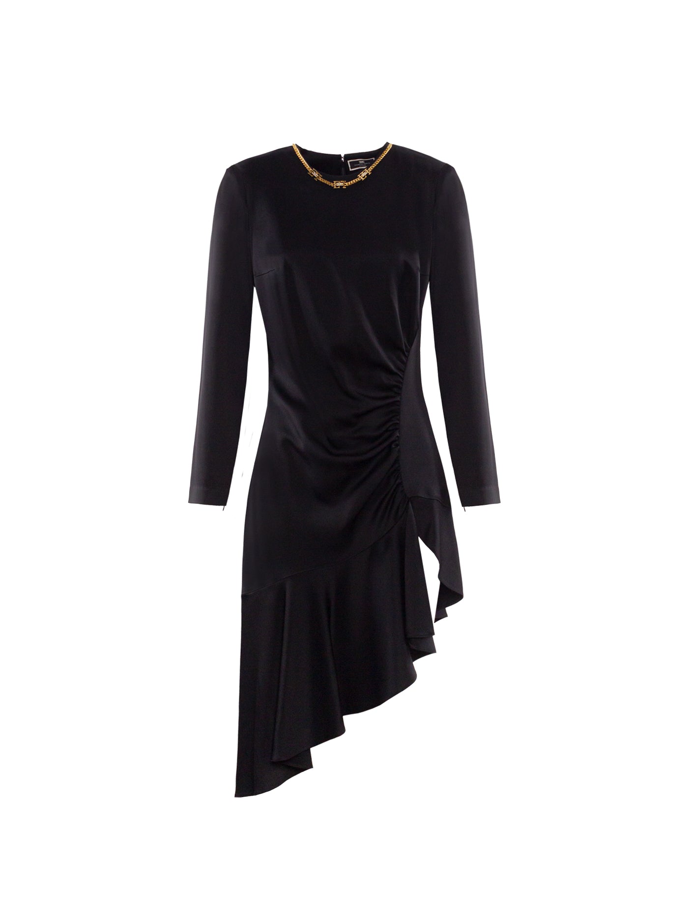 ELISABETTA FRANCHI CHAIN-EMBELLISHED ASYMMETRIC CREPE DRESS