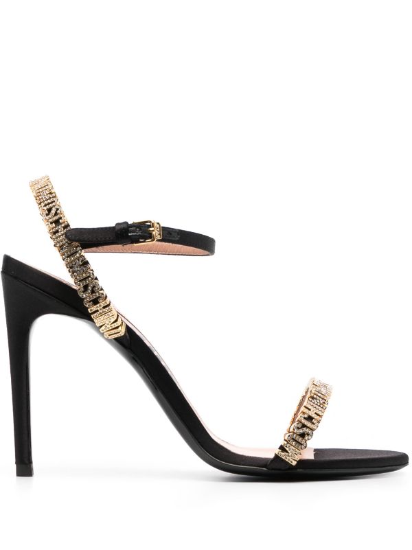 MOSCHINO 110MM LOGO-PLAQUE LEATHER SANDALS