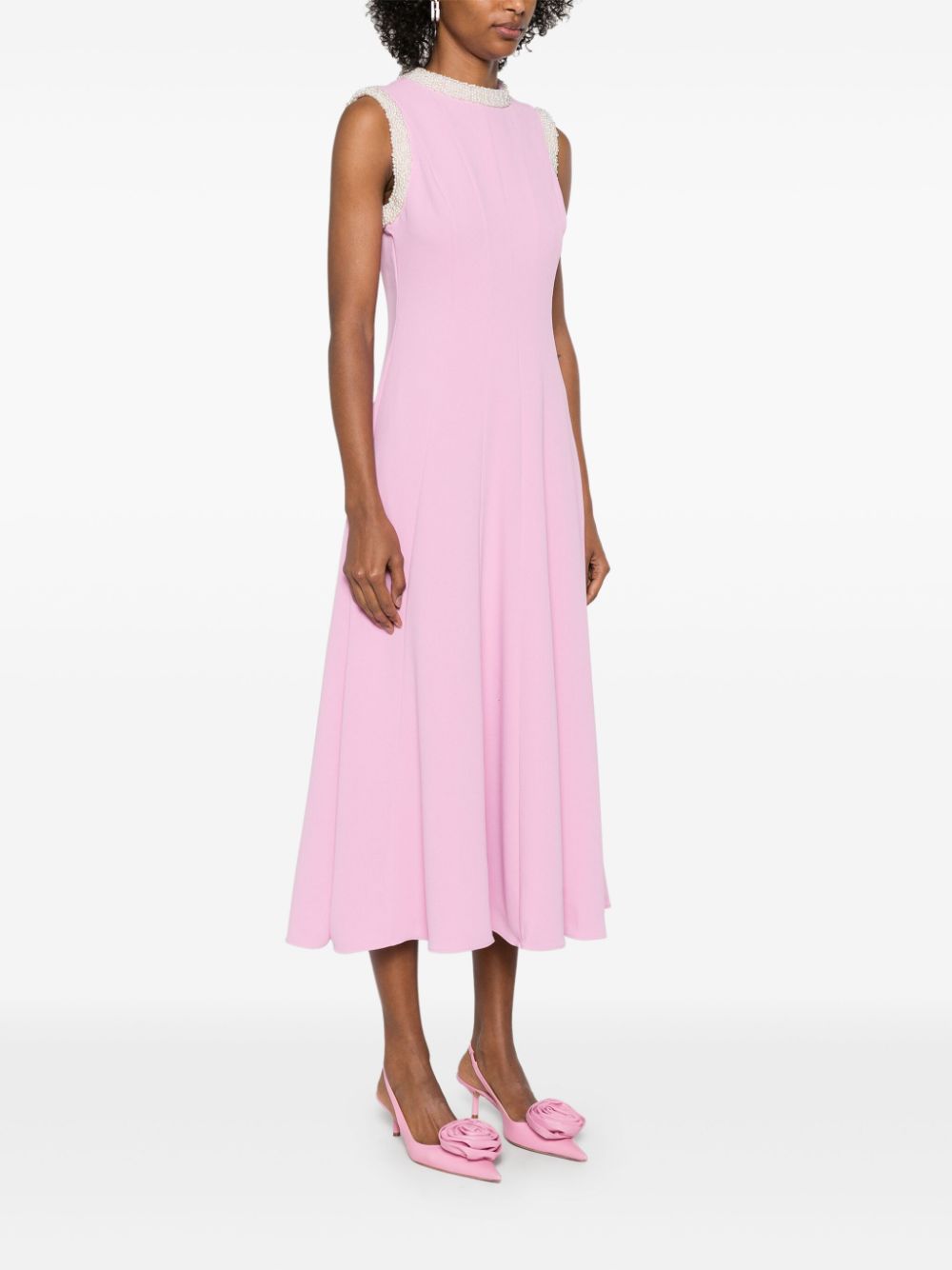 SELF-PORTRAIT MIDI DRESS WITH FAUX PEARL TRIM