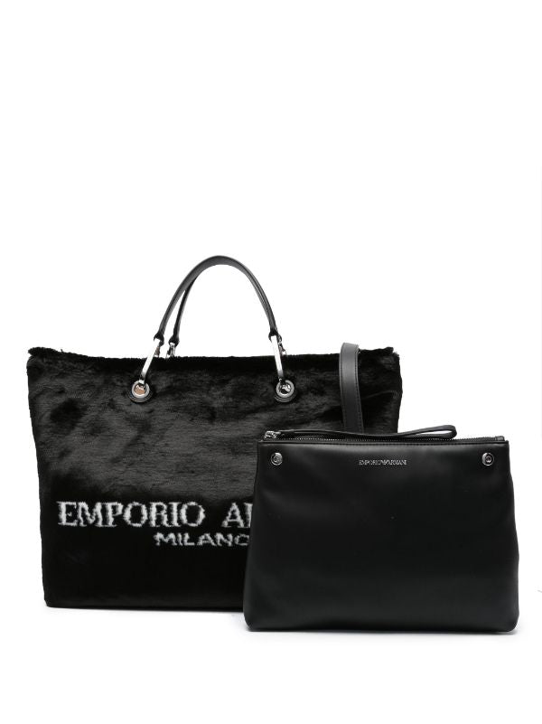 EMPORIO ARMANI FAUX-FUR LOGO TOTE BAG