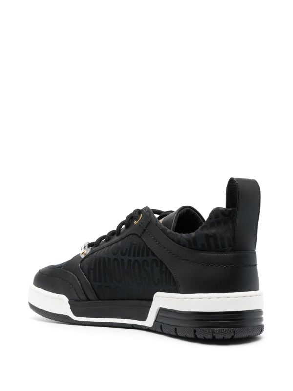 MOSCHINO LOGO-PATTERNED JACQUARD LEATHER SNEAKERS