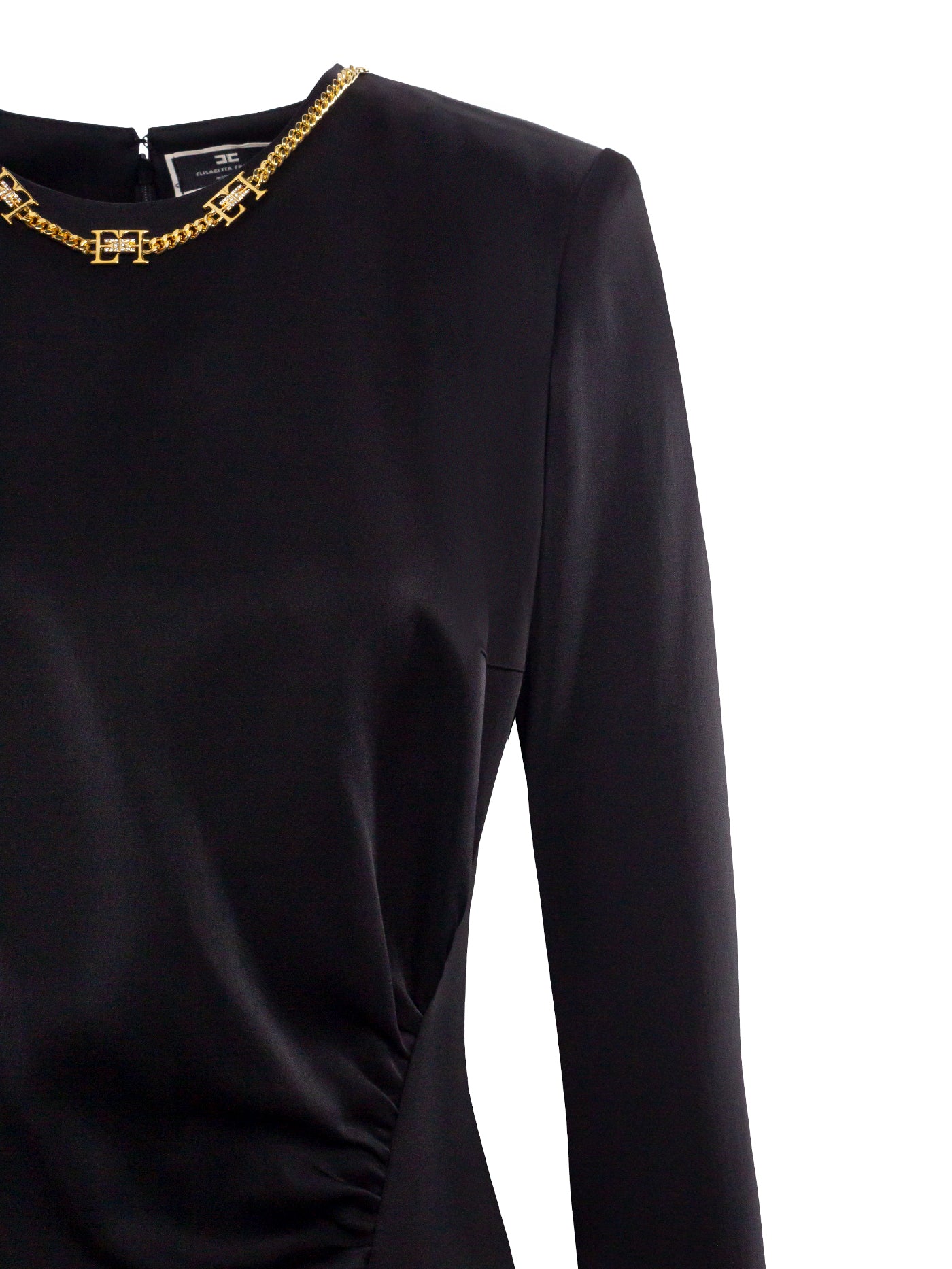 ELISABETTA FRANCHI CHAIN-EMBELLISHED ASYMMETRIC CREPE DRESS