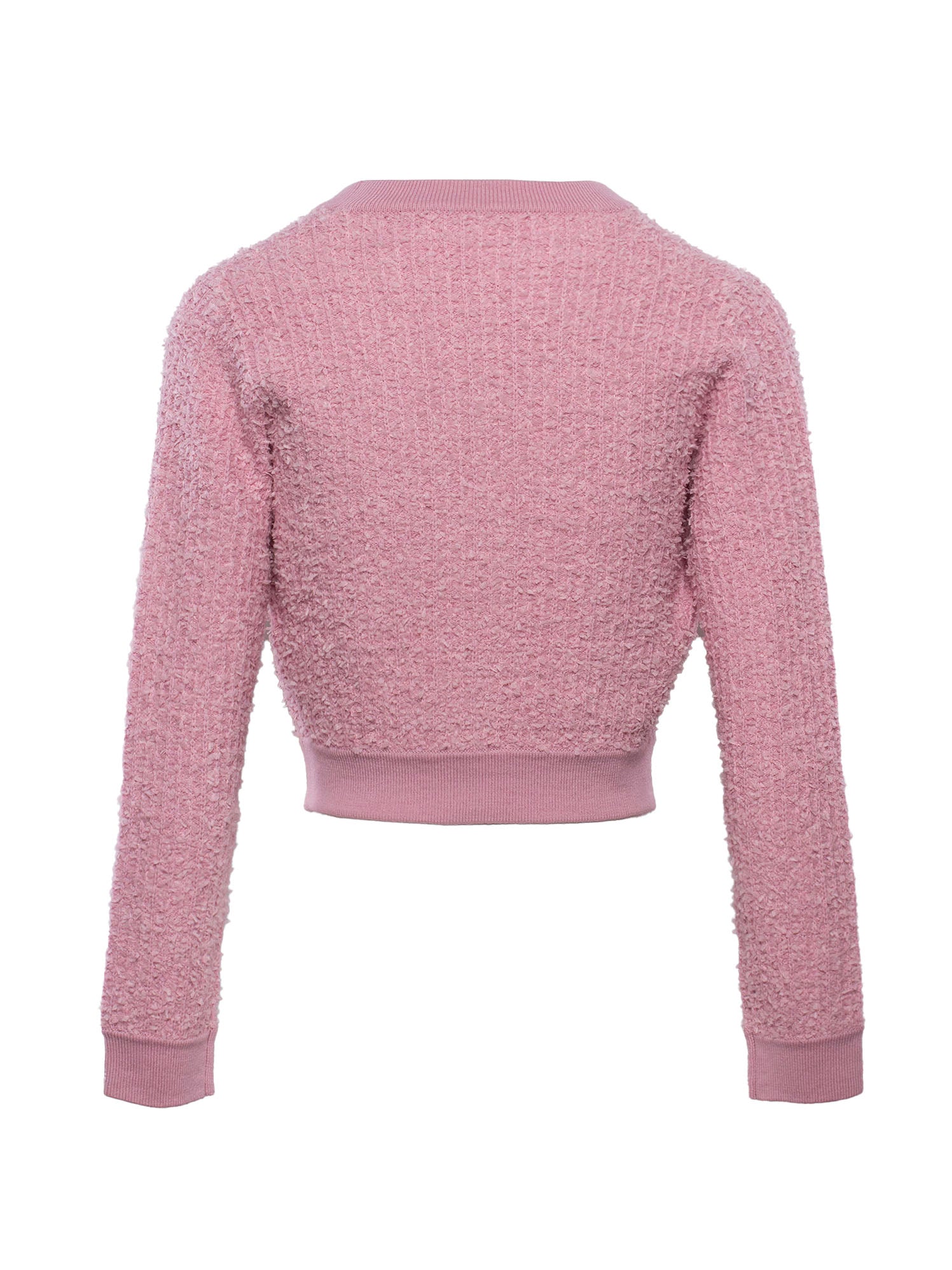 ELISABETTA FRANCHI BUTTON-UP BOUCLÉ CROPPED CARDIGAN