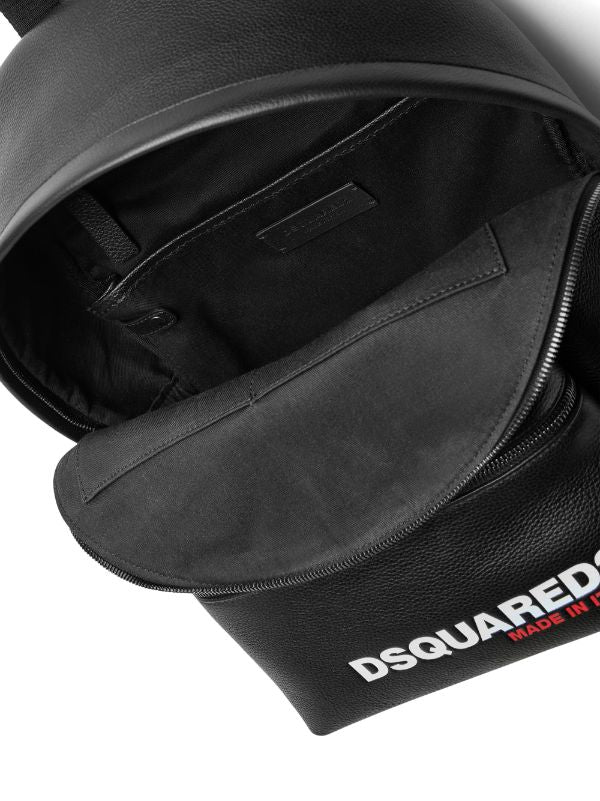 DSQUARED2 LOGO-PRINT PEBBLED LEATHER BACKPACK