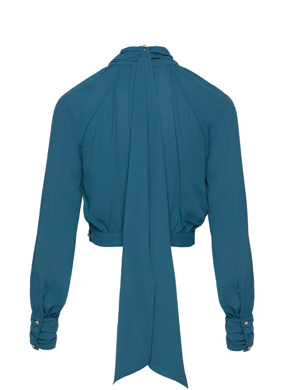 ELISABETTA FRANCHI GATHERED TIE-NECK RHINESTONE-EMBELLISHED BLOUSE