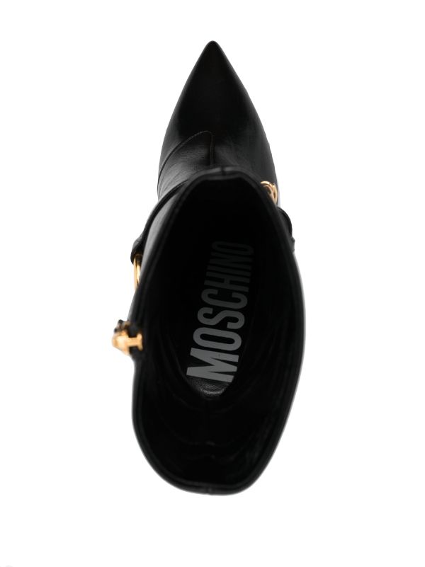 MOSCHINO 100MM LOGO-LETTERING LEATHER BOOTS