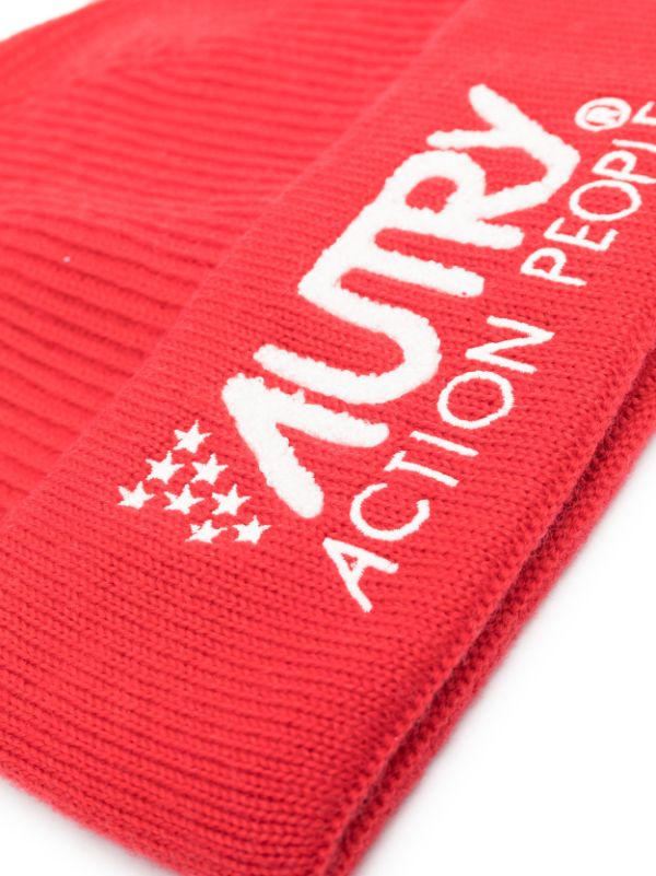 AUTRY LOGO-EMBROIDERED RIBBED-KNIT BEANIE