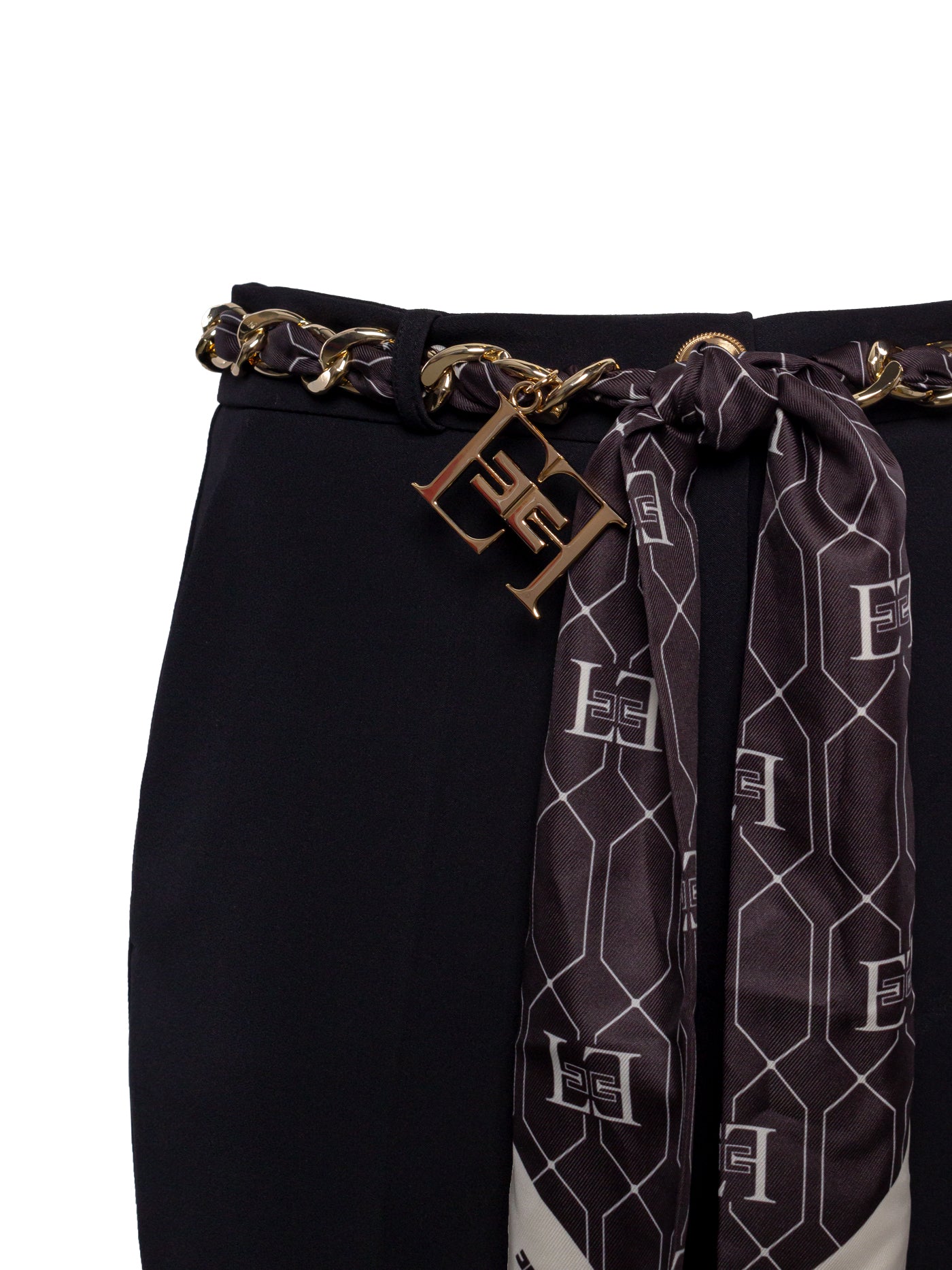 ELISABETTA FRANCHI SCARF-DETAILL CROPPED TROUSERS
