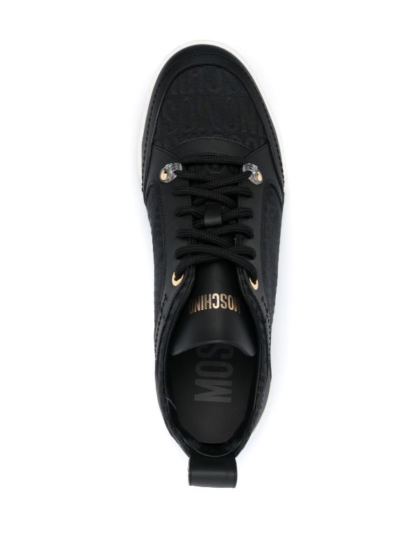 MOSCHINO LOGO-PATTERNED JACQUARD LEATHER SNEAKERS