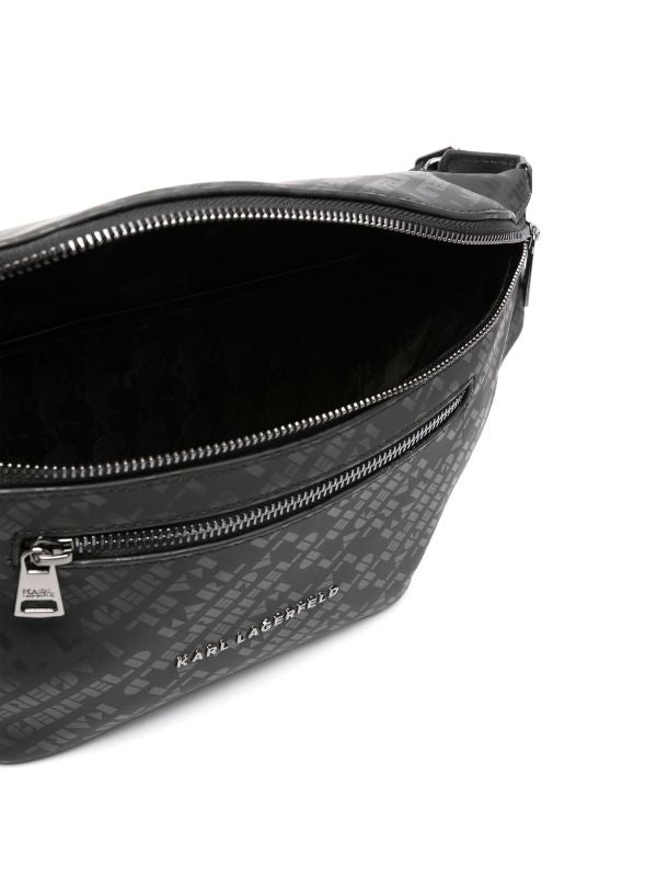 KARL LAGERFELD LOGO-JACQUARD ZIP-UP BELT BAG