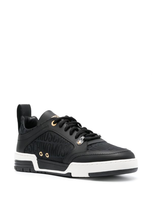 MOSCHINO LOGO-PATTERNED JACQUARD LEATHER SNEAKERS