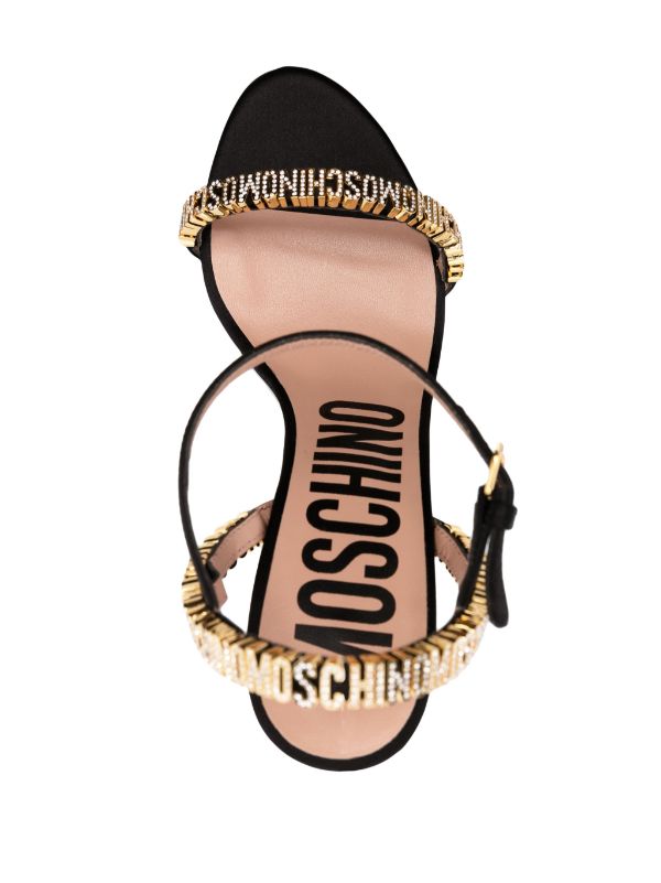MOSCHINO 110MM LOGO-PLAQUE LEATHER SANDALS