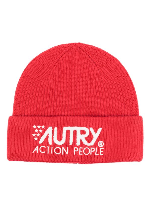 AUTRY LOGO-EMBROIDERED RIBBED-KNIT BEANIE