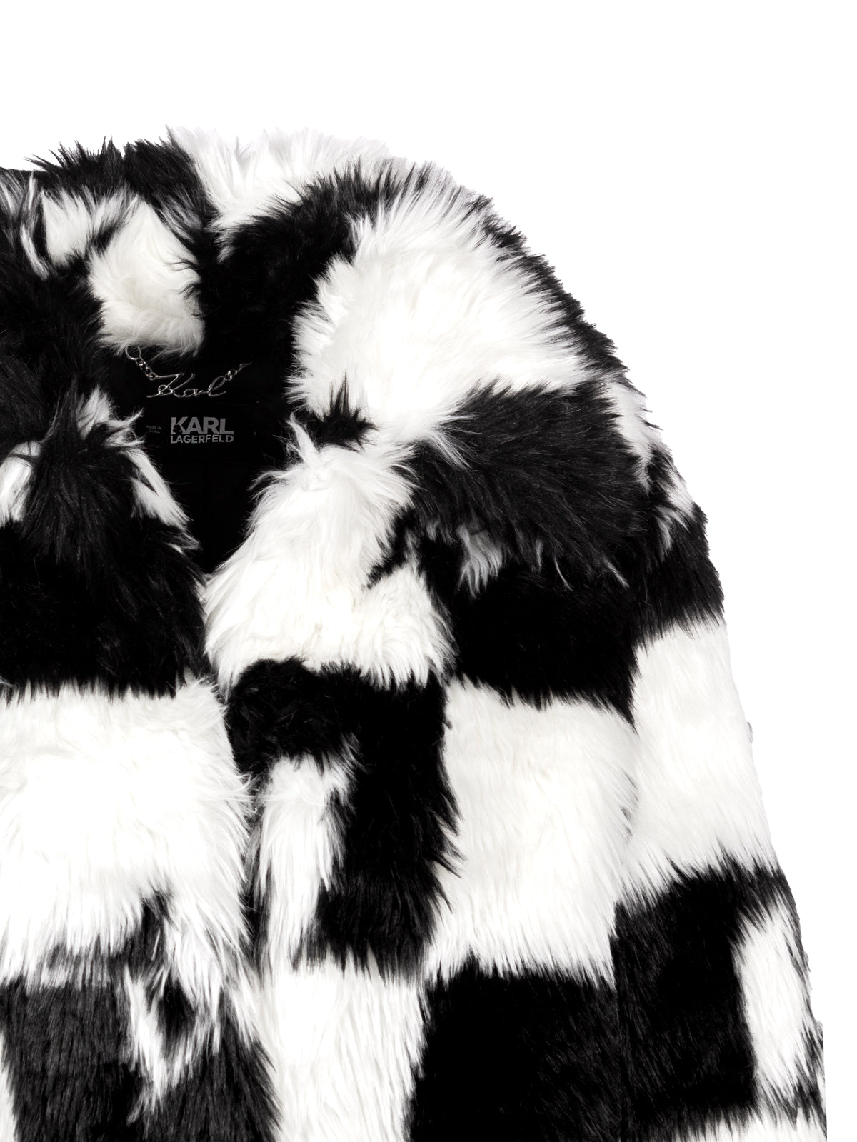 KARL LAGERFELD CHECK-PATTERN FAUX FUR COAT