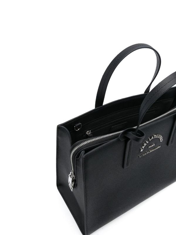 KARL LAGERFELD LOGO-LETTERING LEATHER TOTE BAG