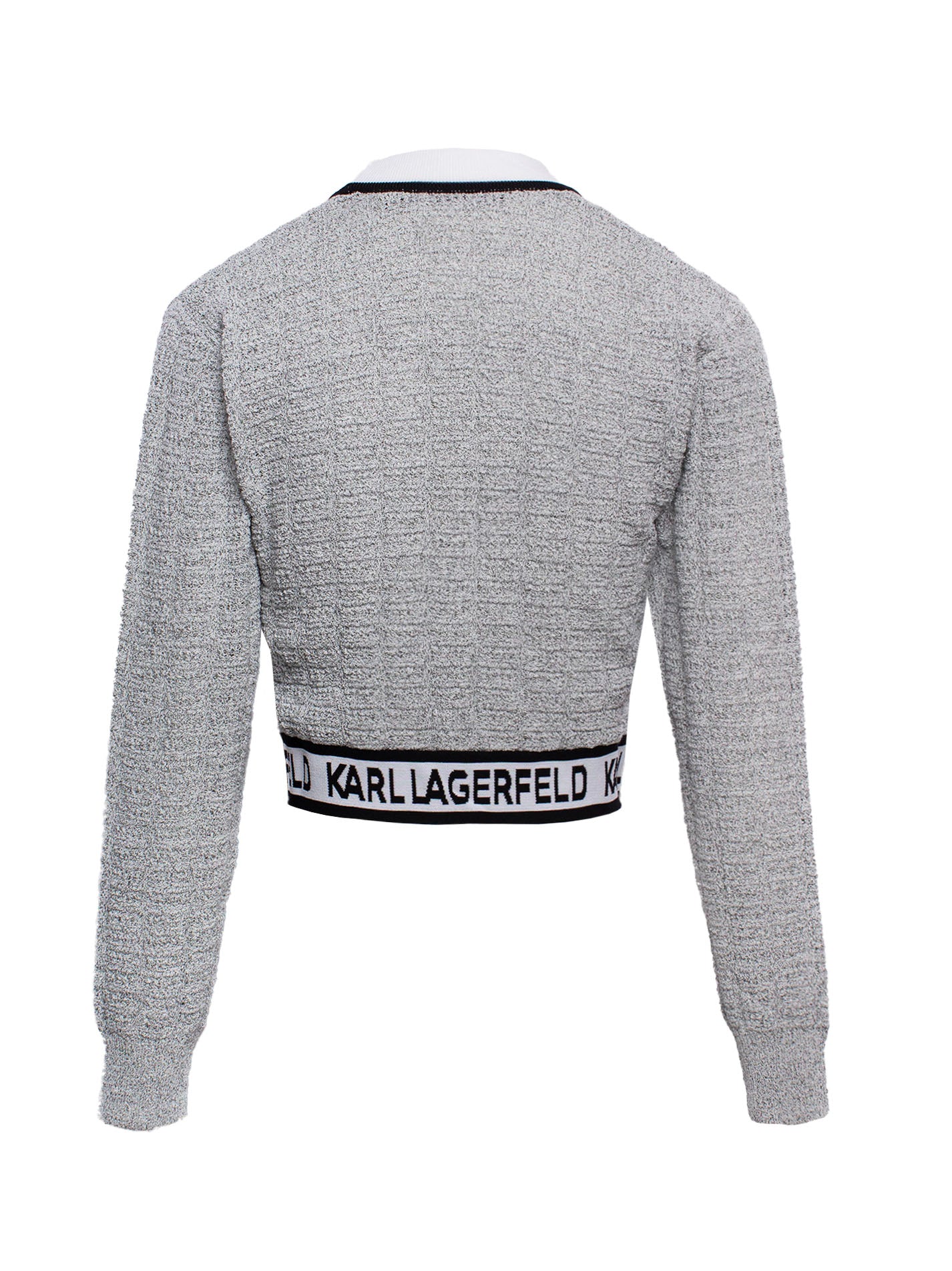 KARL LAGERFELD BOUCLÉ CROPPED CARDIGAN