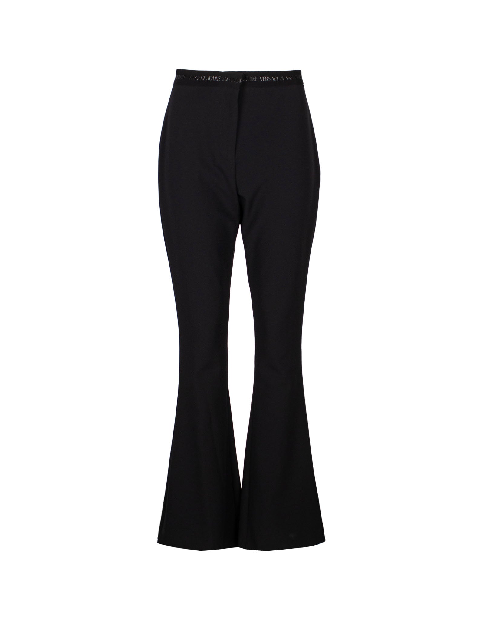 VERSACE JEANS COUTURE HIGH-WAIST LOGO-PRINT STRAP TROUSERS