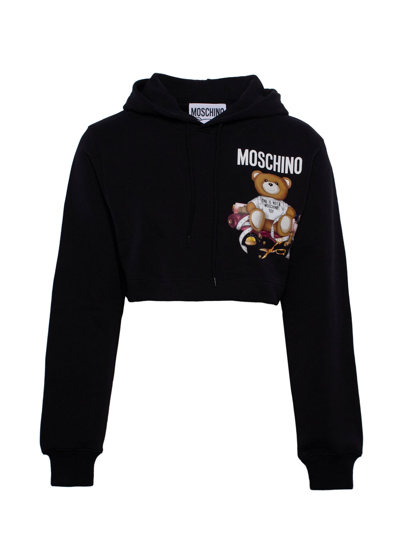 MOSCHINO TEDDY BEAR COTTON CROPPED HOODIE