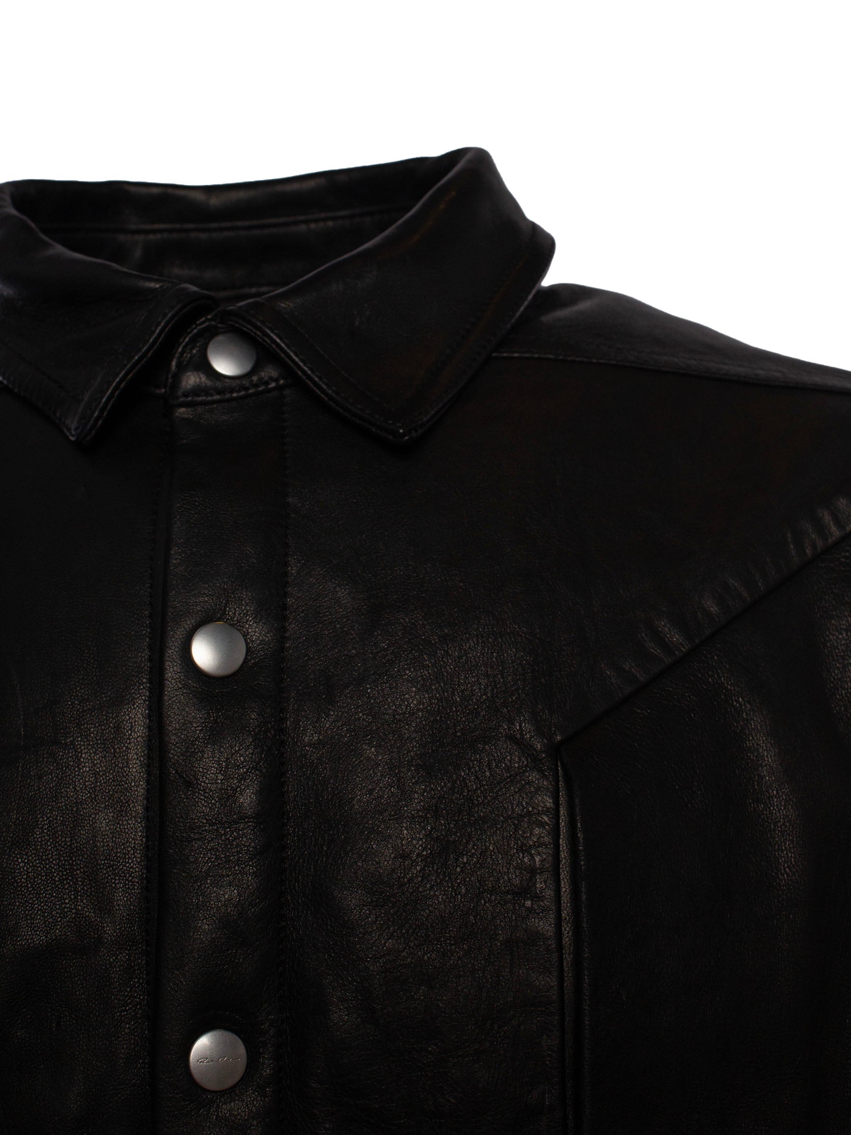 RICK OWENS JUMBO FOGPOCKET LEATHER SHIRT JACKET