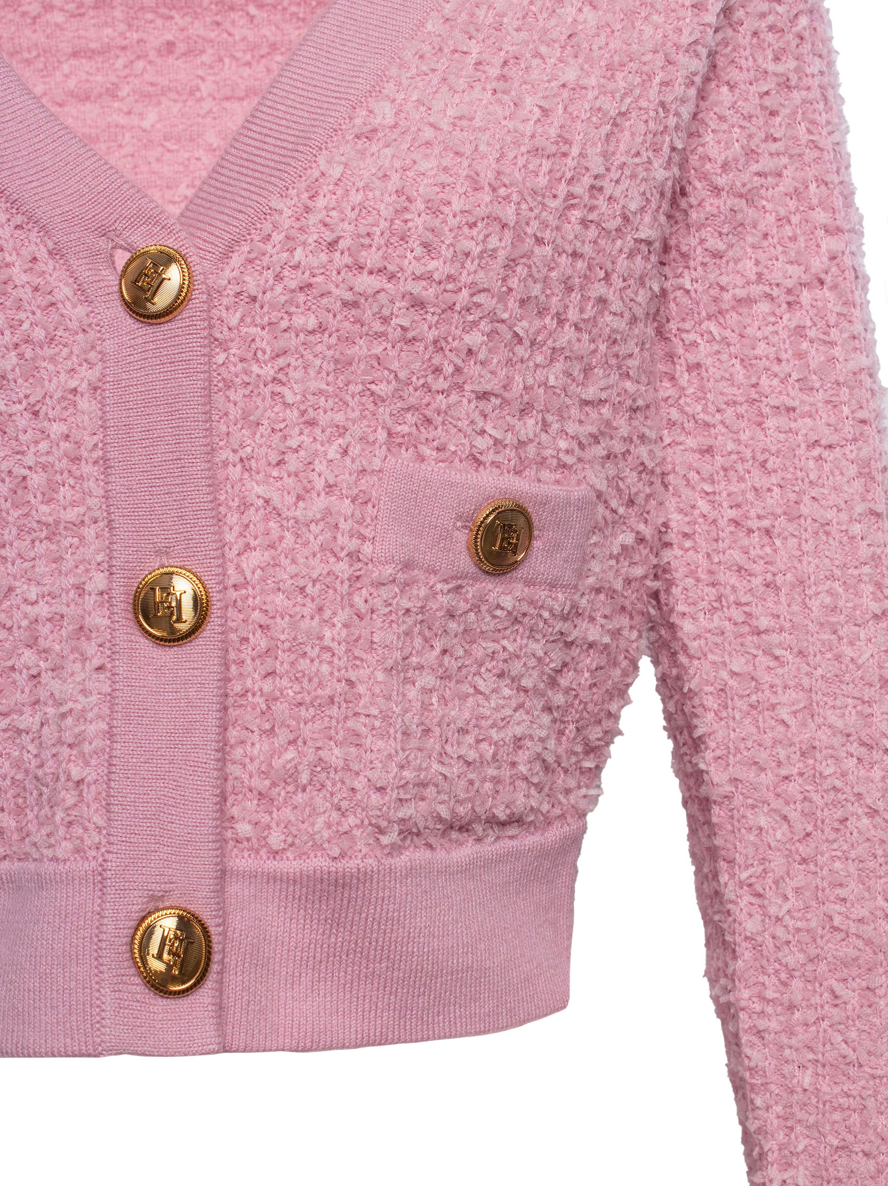 ELISABETTA FRANCHI BUTTON-UP BOUCLÉ CROPPED CARDIGAN