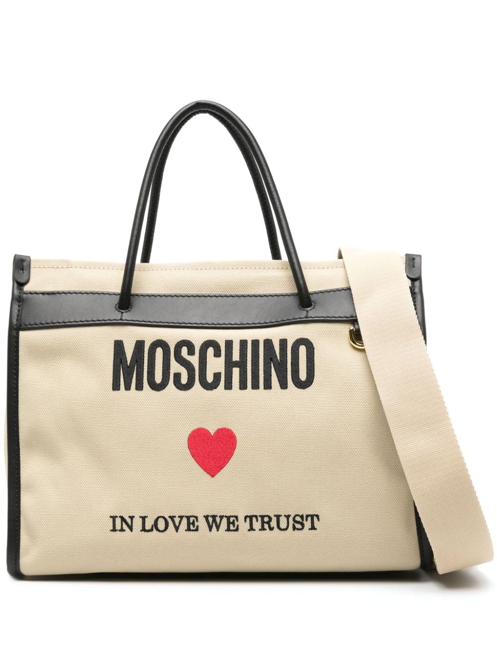 MOSCHINO OGO-EMBROIDERED CANVAS TOTE BAG